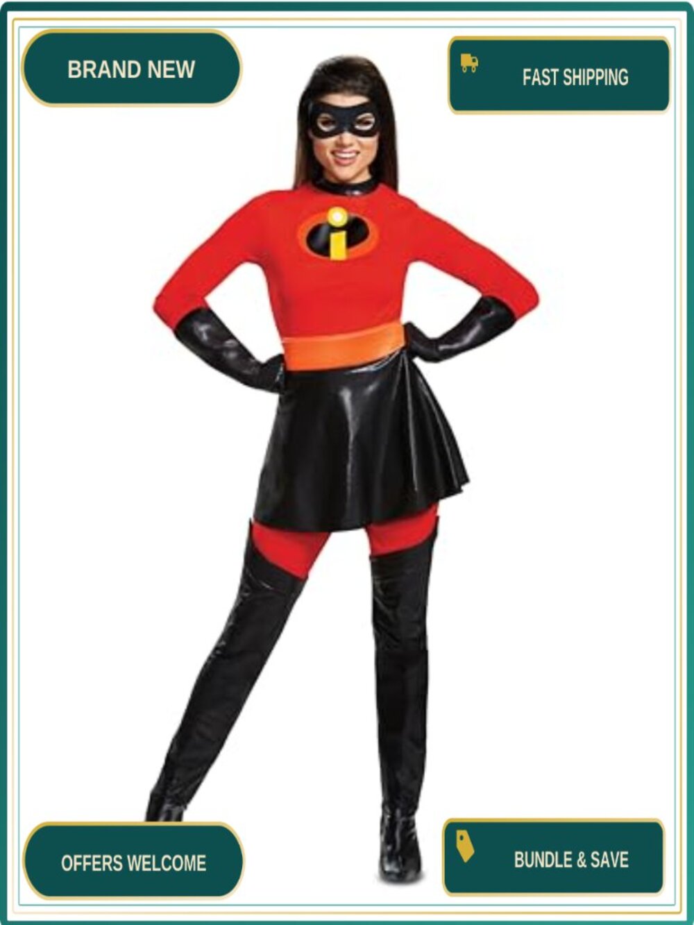 Mrs. Incredible Deluxe Adult Costume Dress Mask Skirted